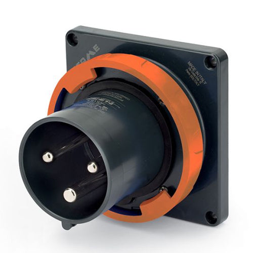 Techspan SCA4100B12W, Pin and Sleeve Inlet, 100A 125/250V, 3-Pole 4-Wire Grounding, Watertight (IP69) NEMA, Clock Position 12H, Orange
