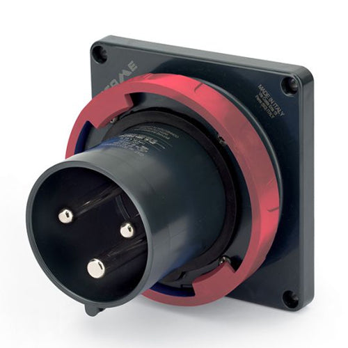 Techspan SCA4100B6W, Pin and Sleeve Inlet, 100A 380-415V, 3-Pole 4-Wire Grounding, Watertight (IP69) NEMA, Clock Position 6H, Red