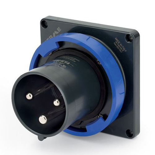Techspan SCA4100B9W, Pin and Sleeve Inlet, 100A 3Ø250V, 3-Pole 4-Wire Grounding, Watertight (IP69) NEMA, Clock Position 9H, Blue