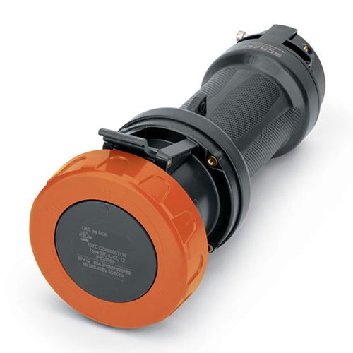 Techspan SCA460C12W-H, Pin and Sleeve Connector, 60A 125/250V, 3-Pole 4-Wire Grounding, Watertight (IP69) NEMA, Clock Position 12H, Orange