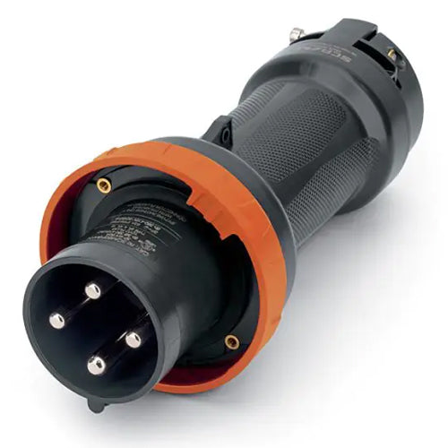 Techspan SCA460P12W-H, Pin and Sleeve Plug, 60A 125/250V, 3-Pole 4-Wire Grounding, Watertight (IP69) NEMA, Clock Position 12H, Orange