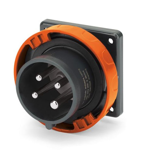 Techspan SCA430B12W, Pin and Sleeve Inlet, 30A 125/250V, 3-Pole 4-Wire Grounding, Watertight (IP69) NEMA, Clock Position 12H, Orange