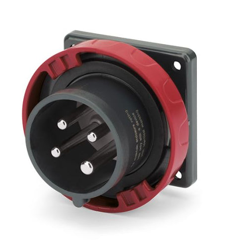 Techspan SCA430B7W, Pin and Sleeve Inlet, 30A 3Ø480V, 3-Pole 4-Wire Grounding, Watertight (IP69) NEMA, Clock Position 7H, Red
