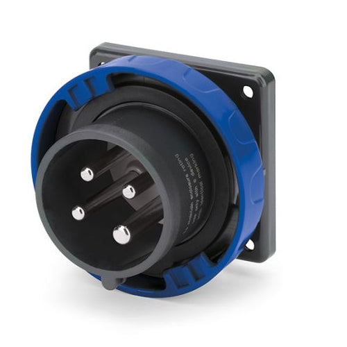 Techspan SCA430B9W, Pin and Sleeve Inlet, 30A 3Ø250V, 3-Pole 4-Wire Grounding, Watertight (IP69) NEMA, Clock Position 9H, Blue