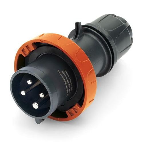 Techspan SCA430P12W, Pin and Sleeve Plug, 30A 125/250V, 3-Pole 4-Wire Grounding, Watertight (IP69) NEMA, Clock Position 12H, Orange