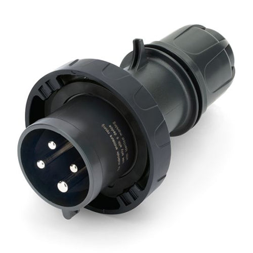 Techspan SCA430P5W, Pin and Sleeve Plug, 30A 3Ø600V, 3-Pole 4-Wire Grounding, Watertight (IP69) NEMA, Clock Position 5H, Black