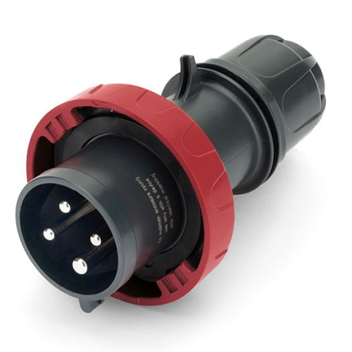 Techspan SCA430P7W, Pin and Sleeve Plug, 30A 3Ø480V, 3-Pole 4-Wire Grounding, Watertight (IP69) NEMA, Clock Position 7H, Red