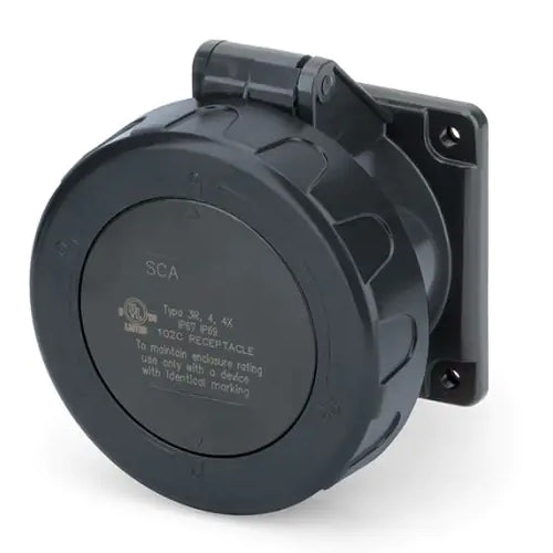 Techspan SCA520R5W, Pin and Sleeve Receptacle, 20A 3ØY347/600V, 4-Pole 5-Wire Grounding, Watertight (IP69) NEMA, Clock Position 5H, Black
