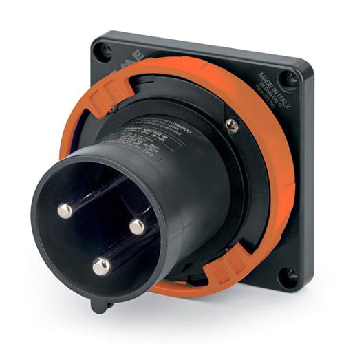 Techspan SCA460B12W, Pin and Sleeve Inlet, 60A 125/250V, 3-Pole 4-Wire Grounding, Watertight (IP69) NEMA, Clock Position 12H, Orange