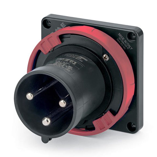 Techspan SCA460B7W, Pin and Sleeve Inlet, 60A 3Ø480V, 3-Pole 4-Wire Grounding, Watertight (IP69) NEMA, Clock Position 7H, Red