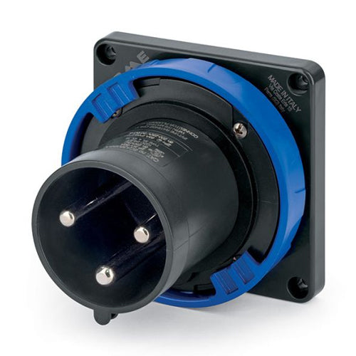 Techspan SCA460B9W, Pin and Sleeve Inlet, 60A 3Ø250V, 3-Pole 4-Wire Grounding, Watertight (IP69) NEMA, Clock Position 9H, Blue