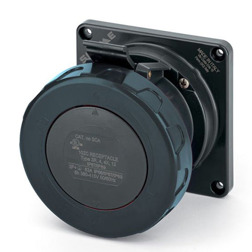 Techspan SCA560R5W, Pin and Sleeve Receptacle, 60A 3ØY347/600V, 4-Pole 5-Wire Grounding, Watertight (IP69) NEMA, Clock Position 5H, Black