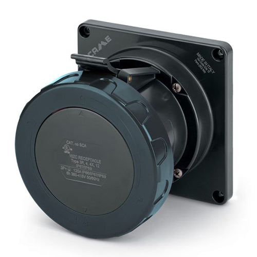 Techspan SCA5100R5W, Pin and Sleeve Receptacle, 100A 3ØY347/600V, 4-Pole 5-Wire Grounding, Watertight (IP69) NEMA, Clock Position 5H, Black