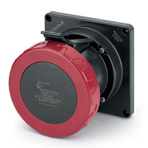 Techspan SCA5100R7W, Pin and Sleeve Receptacle, 100A 3ØY277/480V, 4-Pole 5-Wire Grounding, Watertight (IP69) NEMA, Clock Position 7H, Red