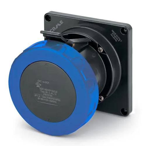 Techspan SCA5100R9W, Pin and Sleeve Receptacle, 100A 3ØY120/208V, 4-Pole 5-Wire Grounding, Watertight (IP69) NEMA, Clock Position 9H, Blue