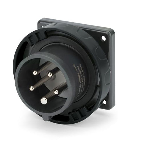 Techspan SCA520B5W, Pin and Sleeve Inlet, 20A 3ØY347/600V, 4-Pole 5-Wire Grounding, Watertight (IP69) NEMA, Clock Position 5H, Black