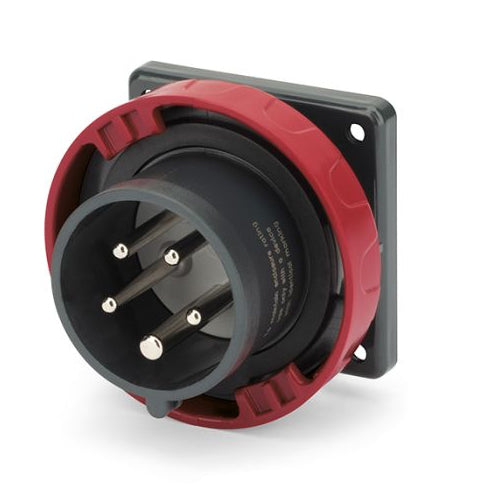 Techspan SCA520B7W, Pin and Sleeve Inlet, 20A 3ØY277/480V, 4-Pole 5-Wire Grounding, Watertight (IP69) NEMA, Clock Position 7H, Red