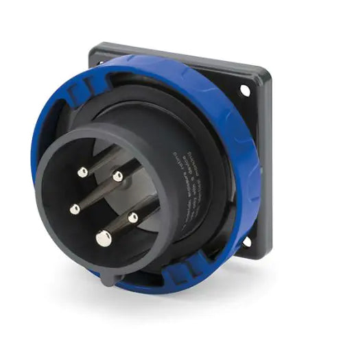 Techspan SCA520B9W, Pin and Sleeve Inlet, 20A 3ØY120/208V, 4-Pole 5-Wire Grounding, Watertight (IP69) NEMA, Clock Position 9H, Blue