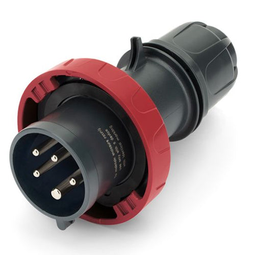 Techspan SCA520P7W, Pin and Sleeve Plug, 20A 3ØY277/480V, 4-Pole 5-Wire Grounding, Watertight (IP69) NEMA, Clock Position 7H, Red