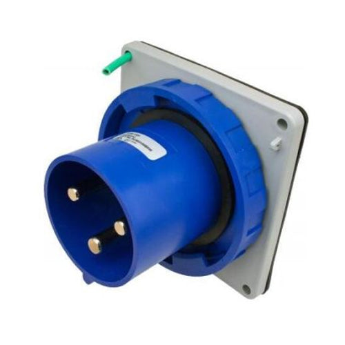 Techspan SCM3100B6W, Pin and Sleeve Inlet, 100A 250V, 2-Pole 3-Wire Grounding, Watertight (IP67) NEMA, Clock Position 6H, Blue