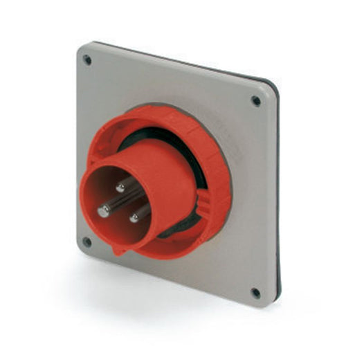 Techspan SCM3100B7W, Pin and Sleeve Inlet, 100A 480V, 2-Pole 3-Wire Grounding, Watertight (IP67) NEMA, Clock Position 7H, Red