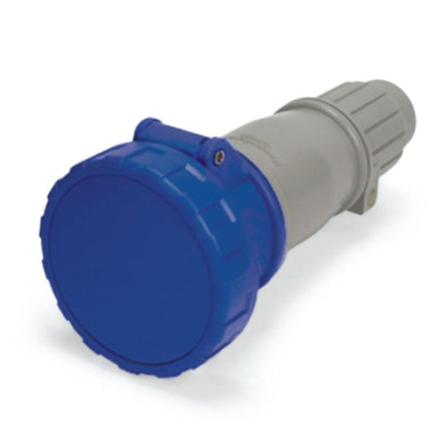 Techspan SCM3100C6W, Pin and Sleeve Connector, 100A 250V, 2-Pole 3-Wire Grounding, Watertight (IP67) NEMA, Clock Position 6H, Blue