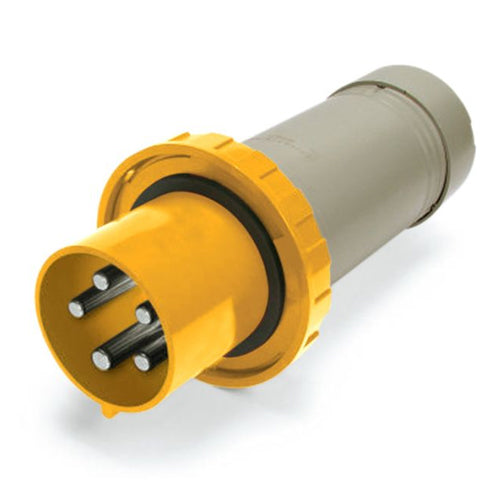Techspan SCM3100P4W, Pin and Sleeve Plug, 100A 125V, 2-Pole 3-Wire Grounding, Watertight (IP67) NEMA, Clock Position 4H, Yellow