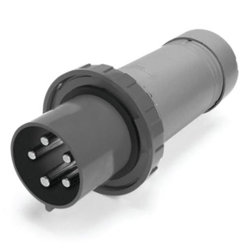 Techspan SCM3100P5W, Pin and Sleeve Plug, 100A 277V, 2-Pole 3-Wire Grounding, Watertight (IP67) NEMA, Clock Position 5H, Grey