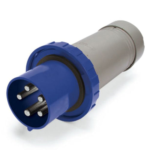 Techspan SCM3100P6W, Pin and Sleeve Plug, 100A 250V, 2-Pole 3-Wire Grounding, Watertight (IP67) NEMA, Clock Position 6H, Blue