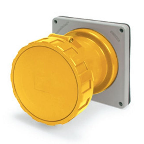 Techspan SCM3100R4W, Pin and Sleeve Receptacle, 100A 125V, 2-Pole 3-Wire Grounding, Watertight (IP67) NEMA, Clock Position 4H, Yellow