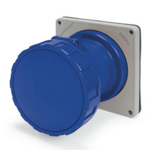 Techspan SCM3100R6W, Pin and Sleeve Receptacle, 100A 250V, 2-Pole 3-Wire Grounding, Watertight (IP67) NEMA, Clock Position 6H, Blue