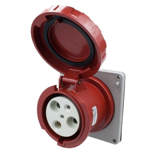 Techspan SCM3100R7W, Pin and Sleeve Receptacle, 100A 480V, 2-Pole 3-Wire Grounding, Watertight (IP67) NEMA, Clock Position 7H, Red