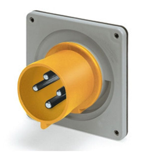 Techspan SCM330B4S, Pin and Sleeve Inlet, 30A 125V, 2-Pole 3-Wire Grounding, Splashproof (IP44), Clock Position 4H, Yellow