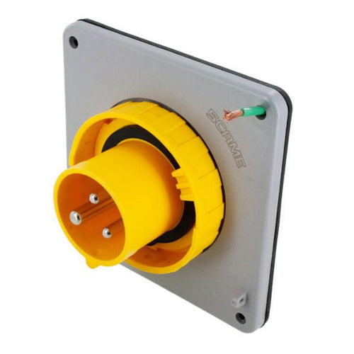 Techspan SCM320B4W, Pin and Sleeve Inlet, 20A 125V, 2-Pole 3-Wire Grounding, Watertight (IP67), Clock Position 4H, Yellow