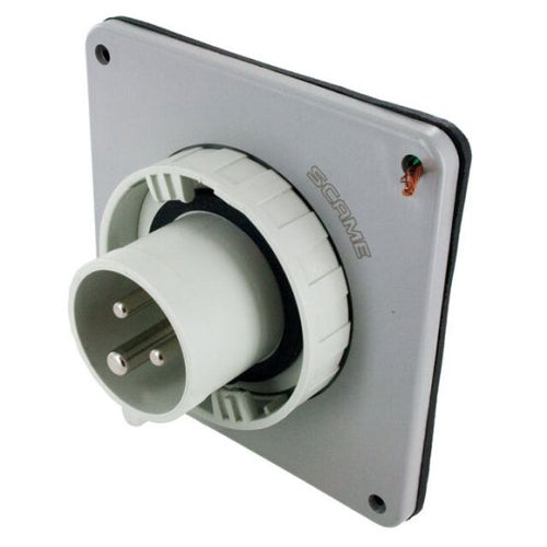 Techspan SCM320B5W, Pin and Sleeve Inlet, 20A 277V, 2-Pole 3-Wire Grounding, Clock Position 5H, Watertight (IP67), Grey