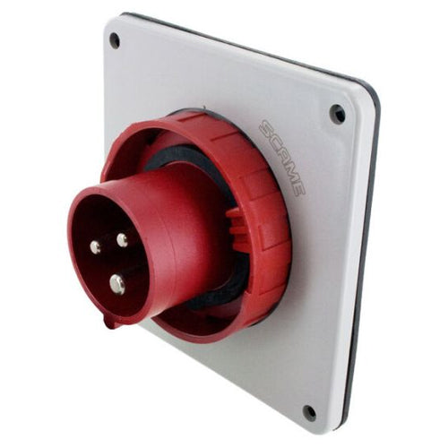 Techspan SCM320B7W, Pin and Sleeve Inlet, 20A 480V, 2-Pole 3-Wire Grounding, Clock Position 7H, Watertight (IP67), Red