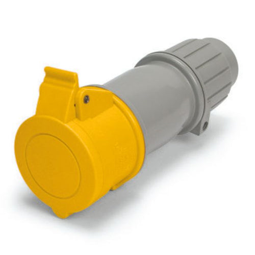 Techspan SCM320C4S, Pin and Sleeve Connector, 20A 125V, 2-Pole 3-Wire Grounding, Splashproof (IP44), Clock Position 4H, Yellow