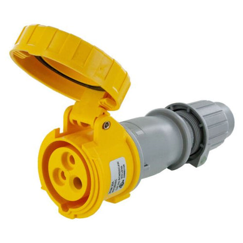 Techspan SCM320C4W, Pin and Sleeve Connector, 20A 125V, 2-Pole 3-Wire Grounding, Watertight (IP67), Clock Position 4H, Yellow