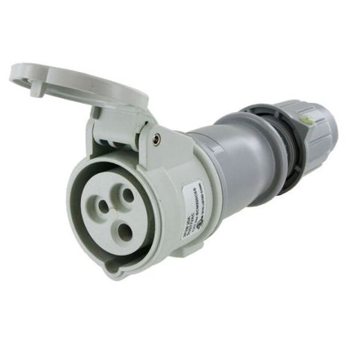 Techspan SCM320C5S, Pin and Sleeve Connector, 20A 277V, 2-Pole 3-Wire Grounding, Clock Position 5H, Splashproof (IP44), Grey