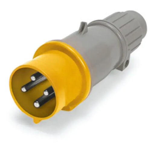 Techspan SCM320P4S, Pin and Sleeve Plug, 20A 125V, 2-Pole 3-Wire Grounding, Splashproof (IP44), Clock Position 4H, Yellow