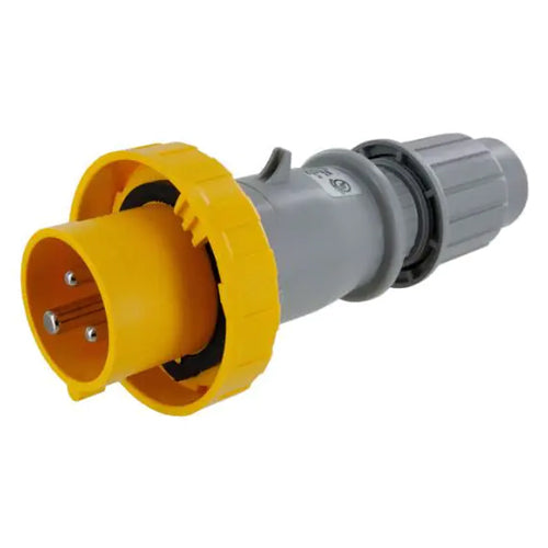 Techspan SCM320P4W, Pin and Sleeve Plug, 20A 125V, 2-Pole 3-Wire Grounding, Watertight (IP67), Clock Position 4H, Yellow