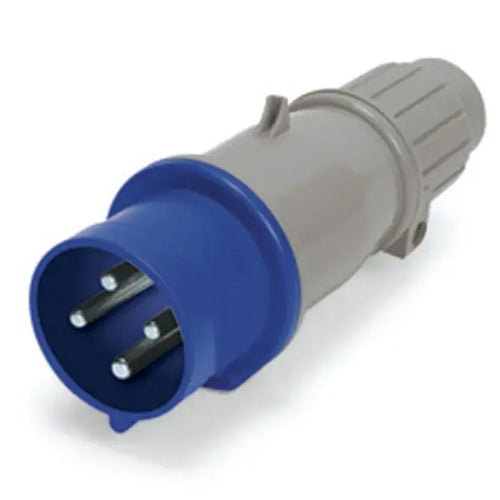 Techspan SCM320P6S, Pin and Sleeve Plug, 20A 250V, 2-Pole 3-Wire Grounding, Clock Position 6H, Splashproof (IP44), Blue