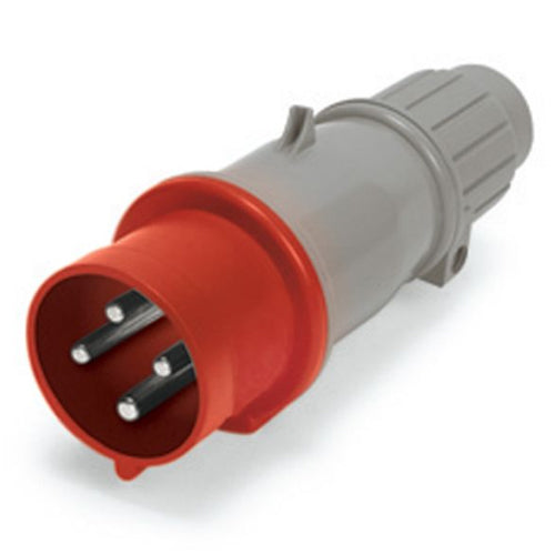 Techspan SCM320P7S, Pin and Sleeve Plug, 20A 480V, 2-Pole 3-Wire Grounding, Clock Position 7H, Splashproof (IP44), Red