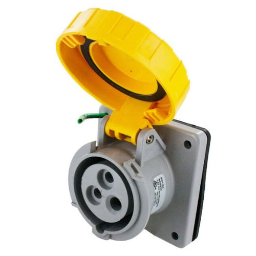 Techspan SCM320R4W, Pin and Sleeve Receptacle, 20A 125V, 2-Pole 3-Wire Grounding, Watertight (IP67), Clock Position 4H, Yellow