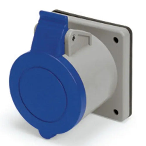 Techspan SCM320R6S, Pin and Sleeve Receptacle, 20A 250V, 2-Pole 3-Wire Grounding, Clock Position 6H, Splashproof (IP44), Blue