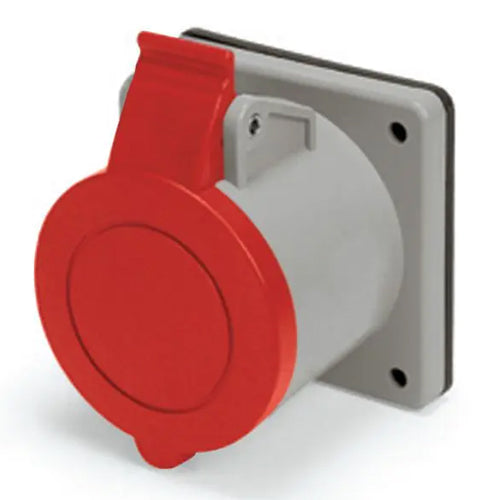 Techspan SCM320R7S, Pin and Sleeve Receptacle, 20A 480V, 2-Pole 3-Wire Grounding, Clock Position 7H, Splashproof (IP44), Red
