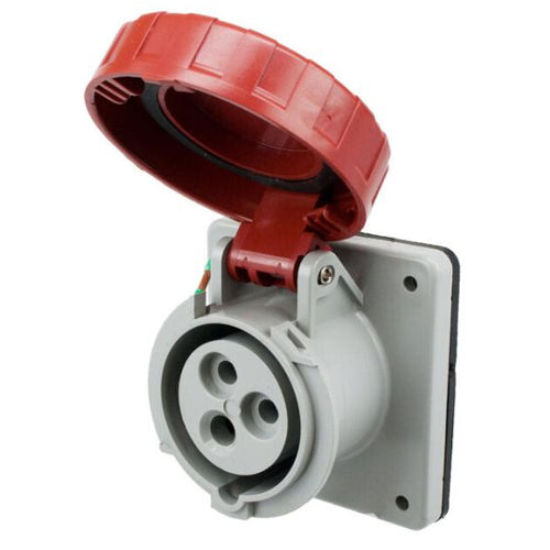 Techspan SCM320R7W, Pin and Sleeve Receptacle, 20A 480V, 2-Pole 3-Wire Grounding, Clock Position 7H, Watertight (IP67), Red