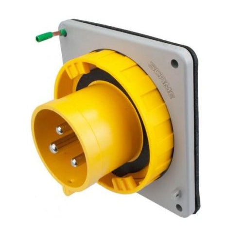 Techspan SCM330B4W, Pin and Sleeve Inlet, 30A 125V, 2-Pole 3-Wire Grounding, Watertight (IP67), Clock Position 4H, Yellow