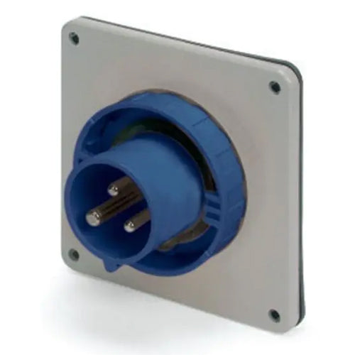 Techspan SCM330B6W, Pin and Sleeve Inlet, 30A 250V, 2-Pole 3-Wire Grounding, Clock Position 6H, Watertight (IP67), Blue