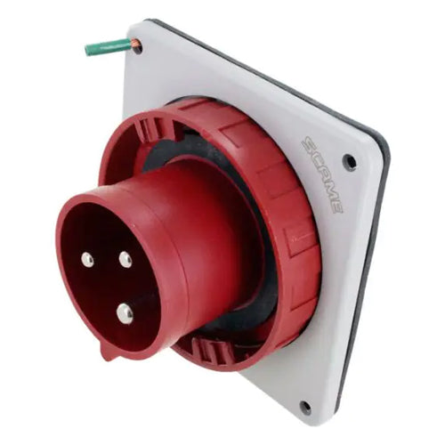 Techspan SCM330B7W, Pin and Sleeve Inlet, 30A 480V, 2-Pole 3-Wire Grounding, Clock Position 7H, Watertight (IP67), Red